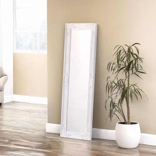 Julian Bowen Palais Full Length Wall Mounted Mirror in White, W: 40 cm, H: 130 cm – 1