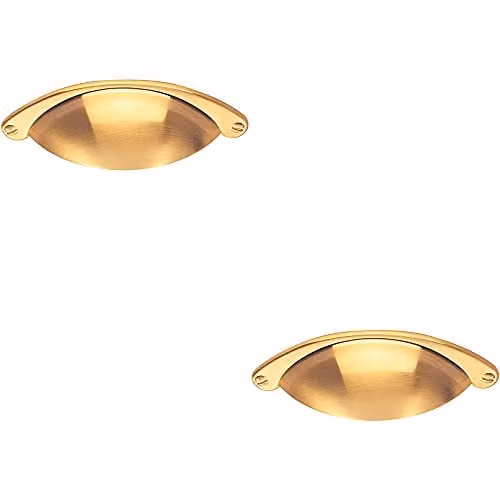 Loops 2 Pack Traditional Shell Cup Pull Handles in Brushed Brass, W: 10.4 cm, H: 2.6 cm, Fixing Centres: 6.4 cm