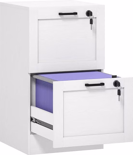 HOMCOM Modern 2-Drawer Filing Cabinet with Lock in White Matt