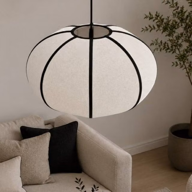 CGC Lighting Libby Oatmeal Stretch Linen Fabric Round Lampshade in Beige with Black Stitching