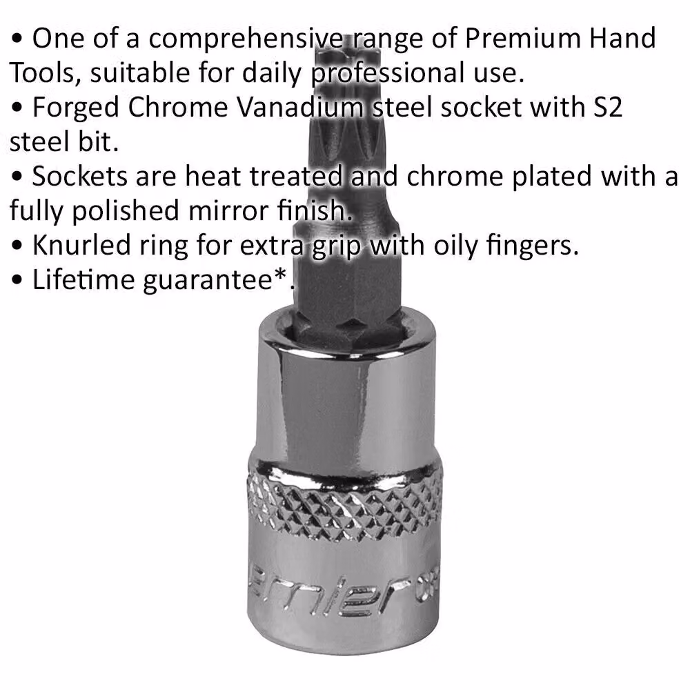 Loops T27 TRX Star Socket Bit with 1/4 inch Square Drive and S2 Steel Head in Silver – 2