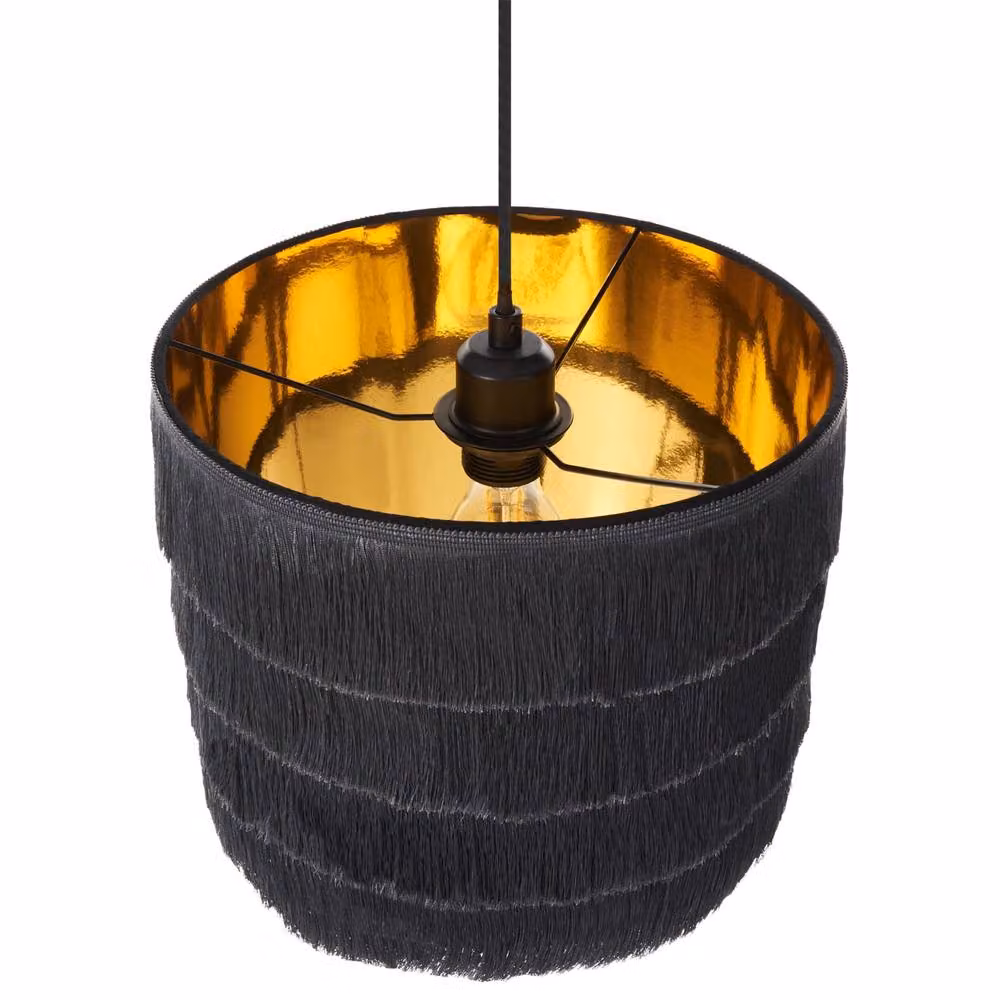 Wyld and Coco Black Fringe Pendant Lamp with Polyester Shade and Metal Frame – 4