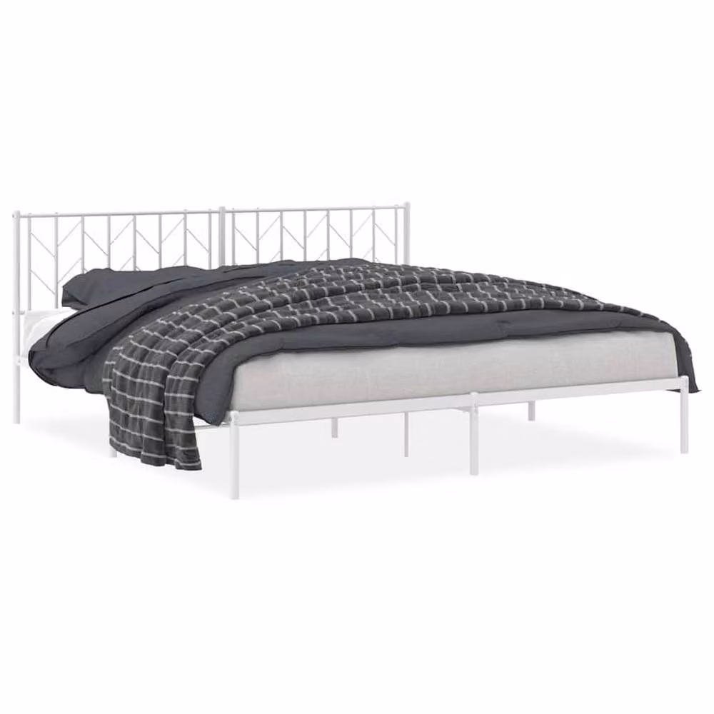 Berkfield Home Metal Bed Frame with Headboard in White, W/D/H: 193 x 203 x 90 cm – 2