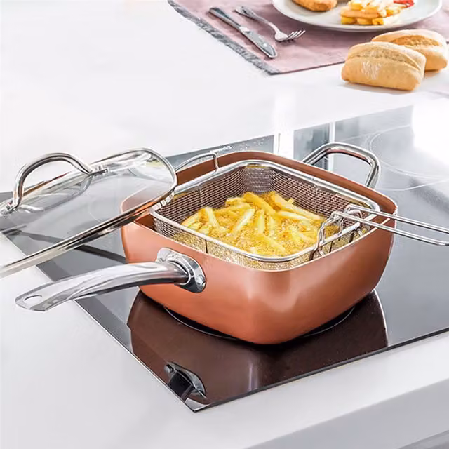 Homiu 4 in 1 Non Stick Multi Pan in Copper and Orange Stainless Steel