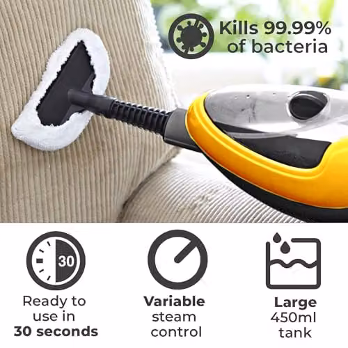 Neo 10-in-1 1500W Hot Steam Mop Cleaner and Hand Steamer for Floors, Carpets and Windows in Yellow – 4
