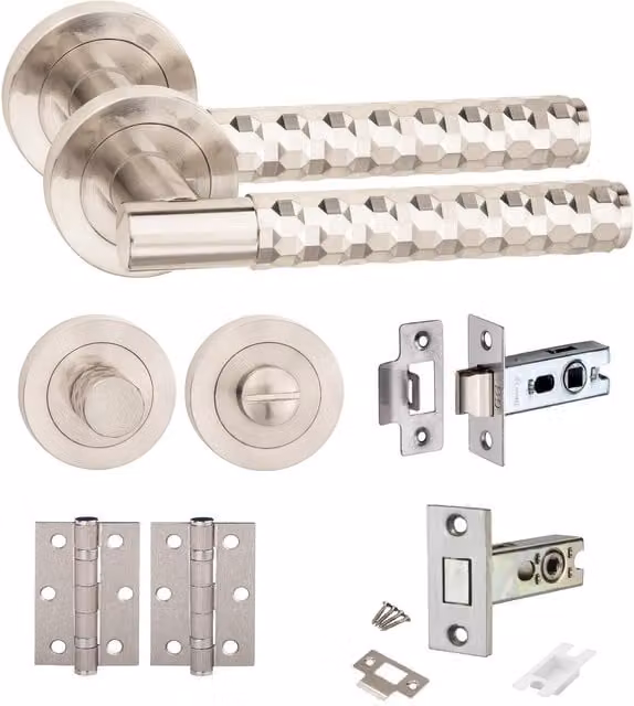 Golden Grace Nickel Plated Silver Bathroom Door Handle Set and Deadbolt Lock