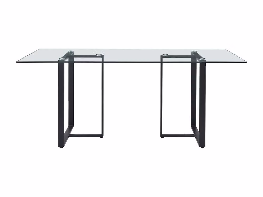 Vente-unique Modern Rectangular 6-Seat Dining Table with Transparent Glass Top and Black Metal Base, W/D/H: 180 x 90 x 75 cm – 2