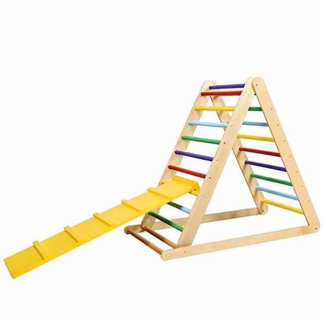 Costway 2-in-1 Folding Climbing Triangle Ladder and Slide in Yellow and Multicolour