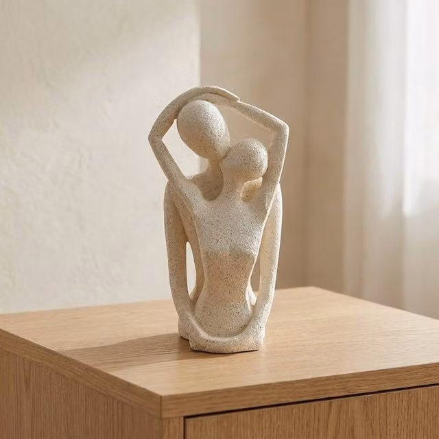 Garden Greatness Contemporary Abstract Couple Ceramic Tabletop Sculpture in White and Beige
