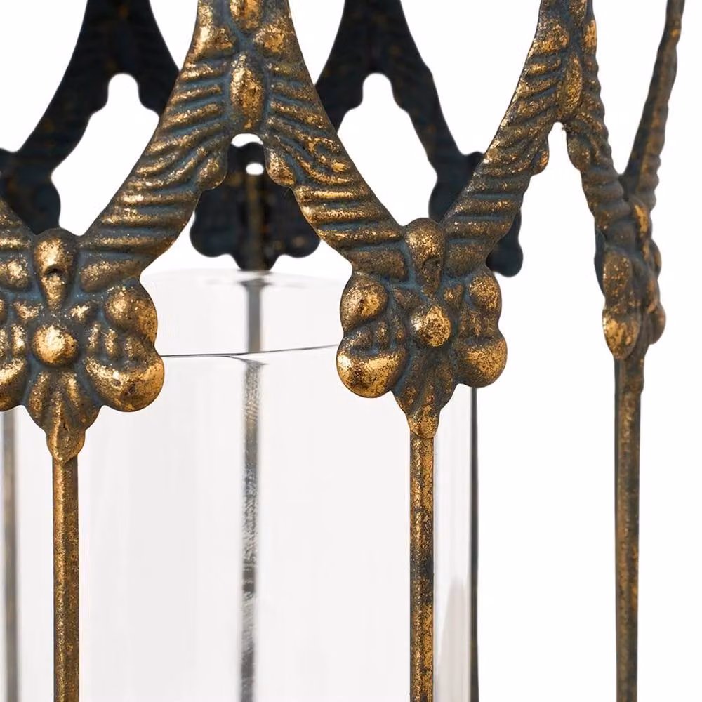 EONLION Gold Metal and Glass Freestanding Pillar Floor Candle Holder – 4