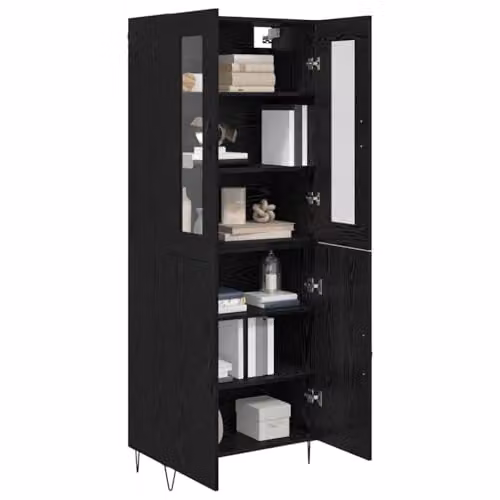 vidaXL Modern Highboard in White and Black Oak with Hinged Doors, W/D/H: 69.5 x 34 x 180 cm