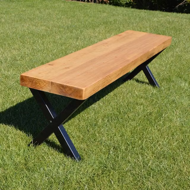 TRL Handmade Furniture Industrial Wood Outdoor Bench in Brown, Width: 270 cm