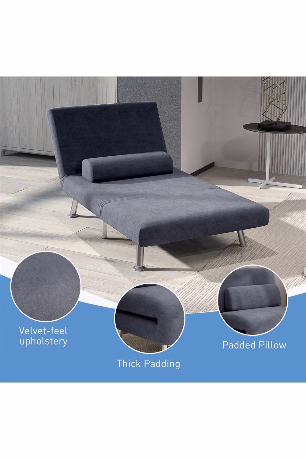 ERGOVEXA Single Velvet-Feel Sleeper Chair in Grey – 2