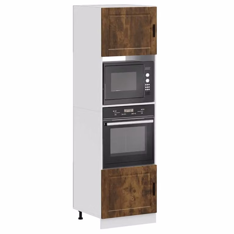 Berkfield Home Porto Smoked Oak Oven Cabinets, Set of 2, Brown, W/D/H: 60.0 x 57.0 x 207.0 cm