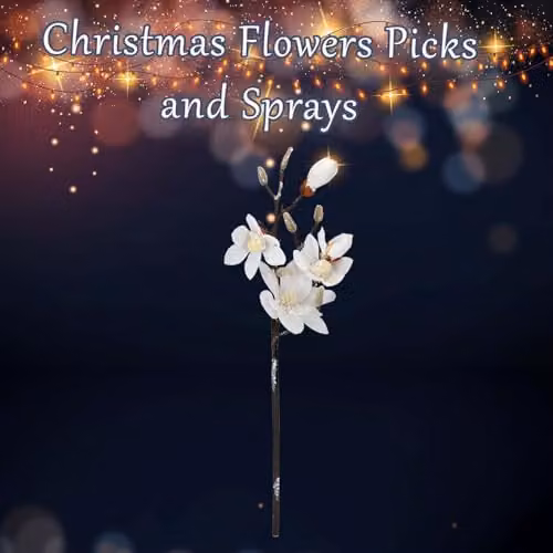 VFM e-Store Gold and White Fabric Magnolia Floral Spray Christmas Decoration, H 70 cm x W 19 cm – 2