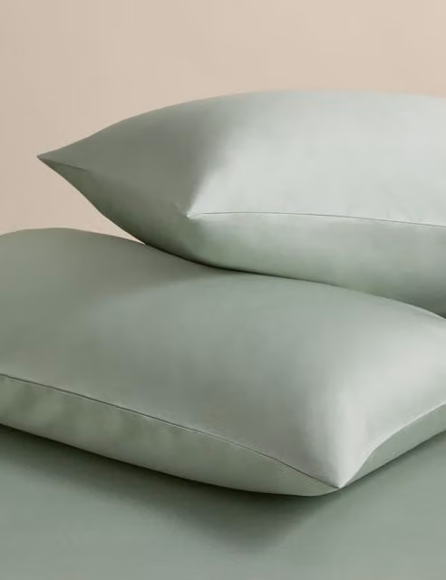 M&S Egyptian Cotton 230 Thread Count Mako Satin Pillowcases in Green