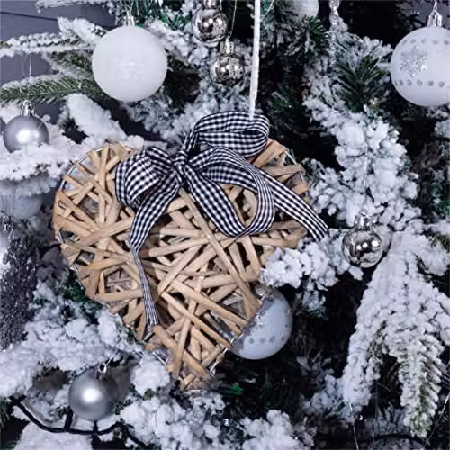 St Helens Home & Garden Rustic Light Grey Wicker Christmas Heart Pendant Ornament – 3