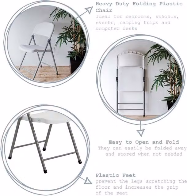 Harbour Housewares Folding Trestle Chairs in White, Pack of 4
