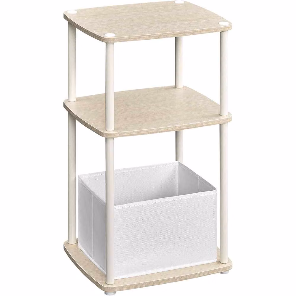 The Bazaarist 3 Tier Side Table and Bedside Table with Fabric Basket, Beige – 2