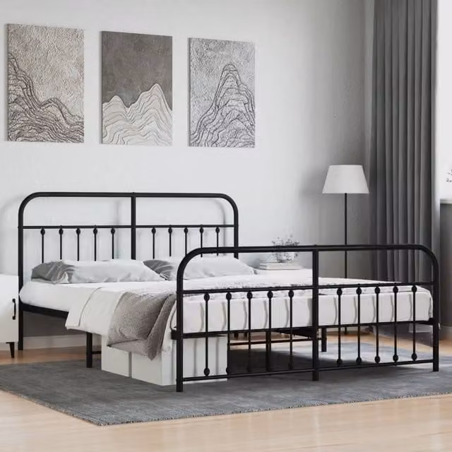 Berkfield Home Metal Bed Frame with Headboard and Footboard in Black W/D/H: 183 x 213 cm – 1