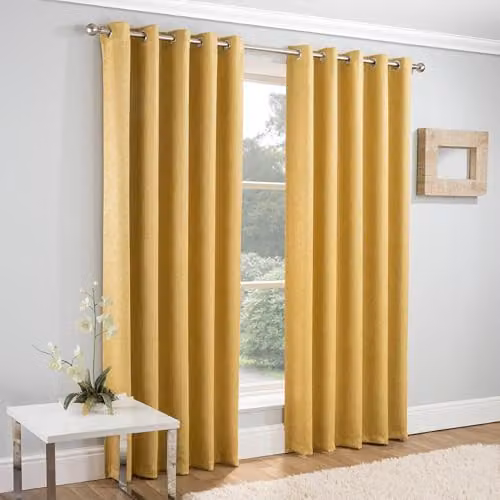 Enhanced Living Ochre Thermal Eyelet Curtains, Plain Textured Noise Reducing Dim Out Fabric, W/D/H: 117 x 229 cm