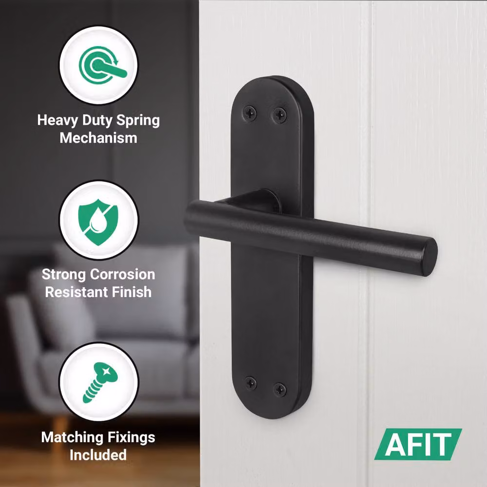 AFIT Matt Black T-Bar Door Handle Latch Backplate Set, 1 Pair, W/H: 15.0 x 15.0 cm – 3