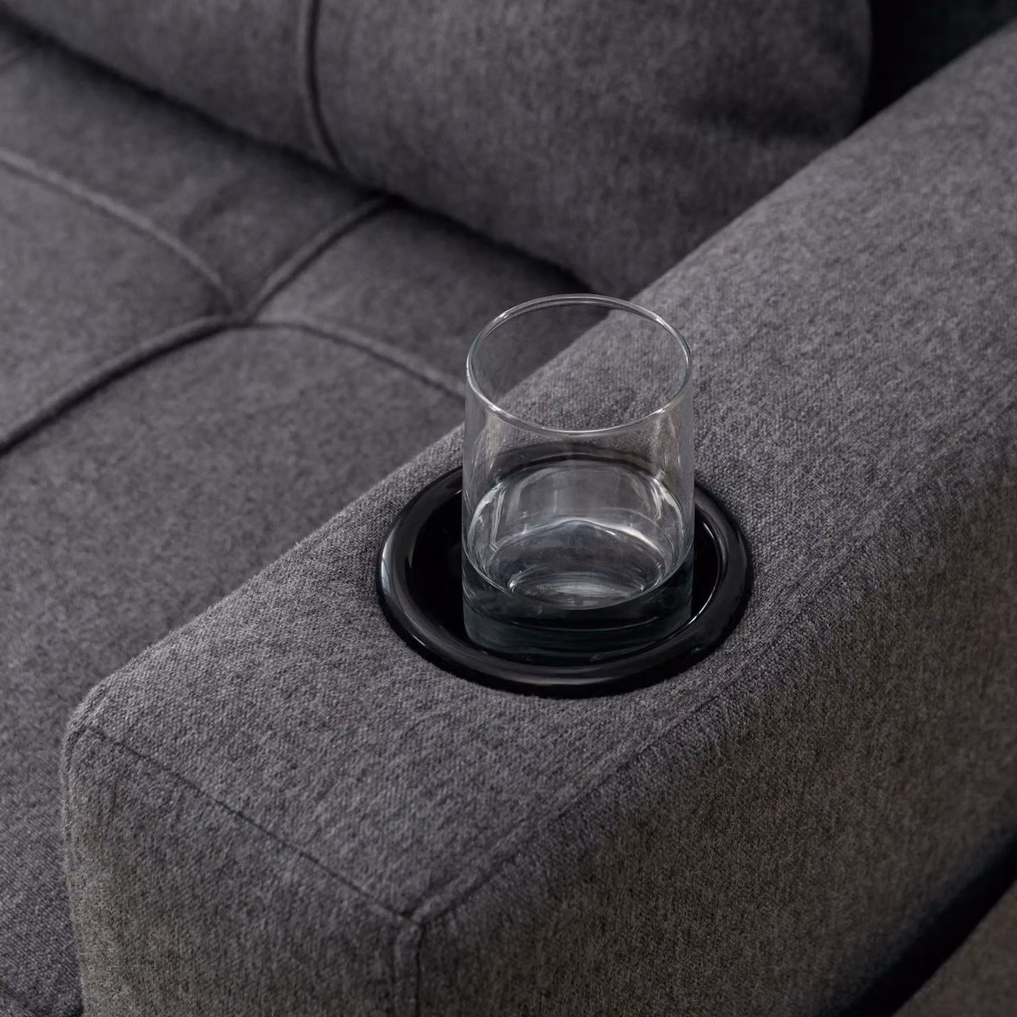 More4Homes Hudson 2-Seater Click Clack Sofa Bed in Grey Linen Fabric with Cup Holders – 3