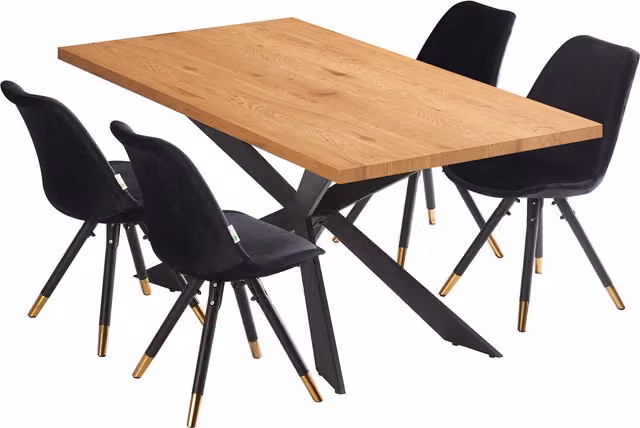 Life Interiors Sofia Duke LUX Dining Set with Rectangular Table and 4 Modern Black and Gold Chairs