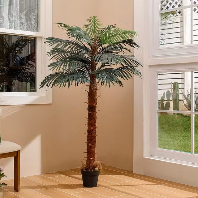 Livingandhome Artificial Green Palm Tree in Pot, Height: 180 cm