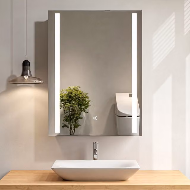 Livingandhome Modern Wall-Mounted Bathroom Mirror Cabinet with LED Lighting and Sensor Switch in Silver, Width: 60 cm