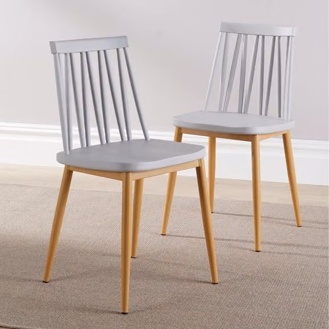 Home Source Pair of Lucy Scandinavian Dining Chairs in Grey Synthetic Leather with Metal Legs