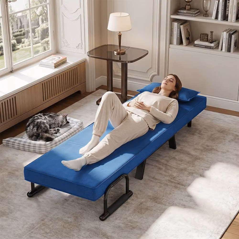 Costway 3-in-1 Convertible Sleeper Chair and Folding Sofa Bed with Adjustable Backrest in Blue – 8