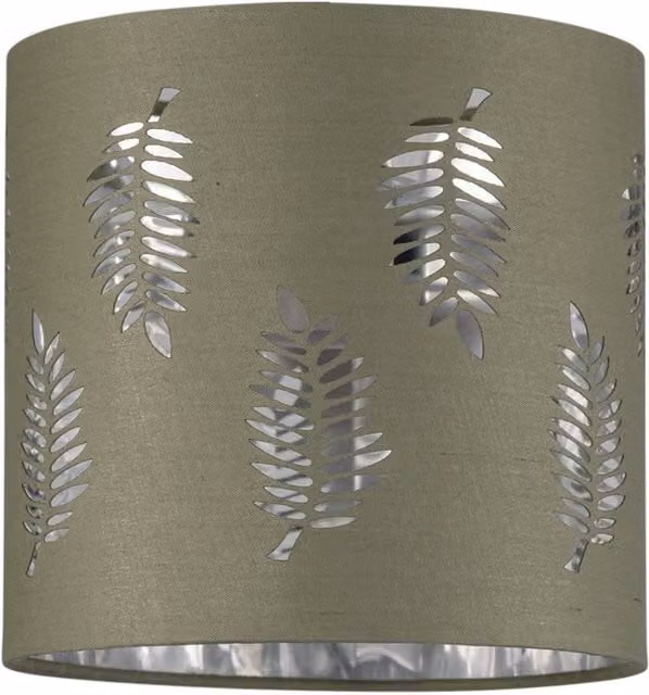 First Choice Lighting Fern Sage Green and Silver Cylinder Fabric Table Lamp Shade, Diameter: 15.5 cm – 1