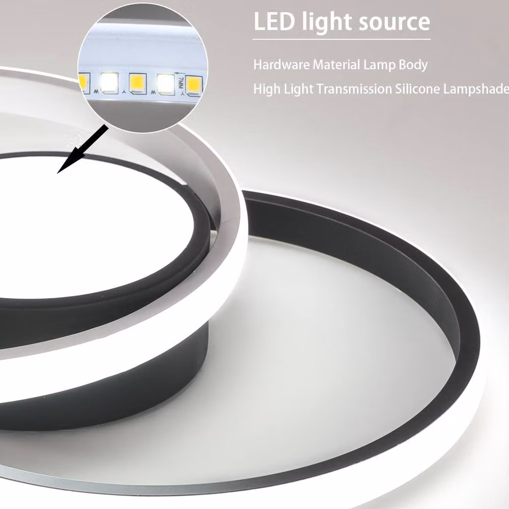 Pheashine Modern Double Ring LED Ceiling Light with Remote Control and Dimming Function, 40W, Black or White – 3