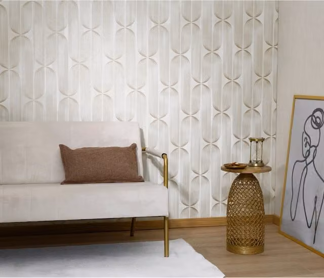 Erismann Orbit Lines Embossed Geometric Vinyl Wallpaper in Cream and White