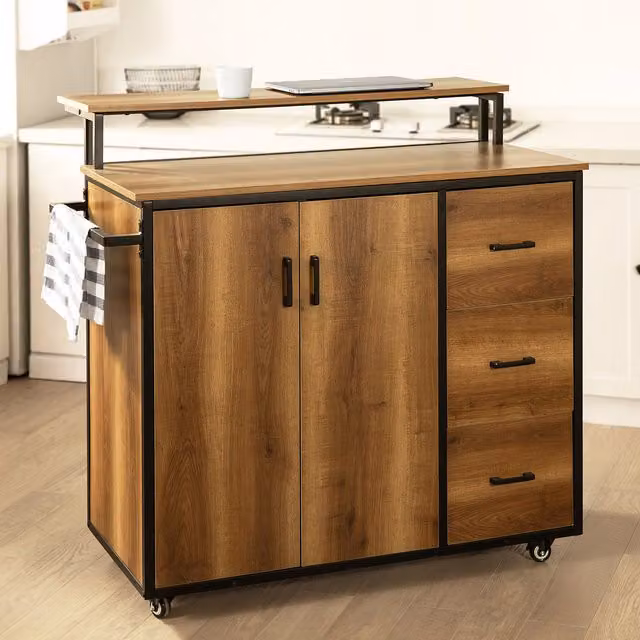 SoBuy Vintage Design Bar Cabinet on Wheels with Hinged Doors, Brown and Black, W/D/H: 69.0 x 56.15 x 113.0 cm – 6