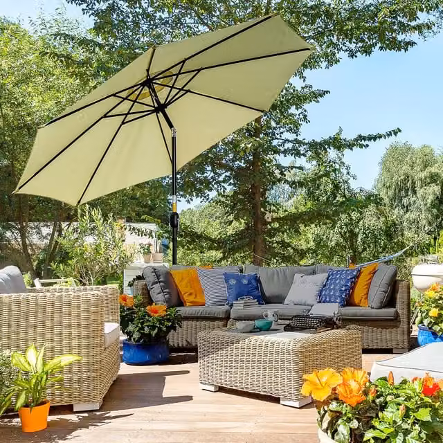 Outsunny Beige Steel Parasol Patio Umbrella