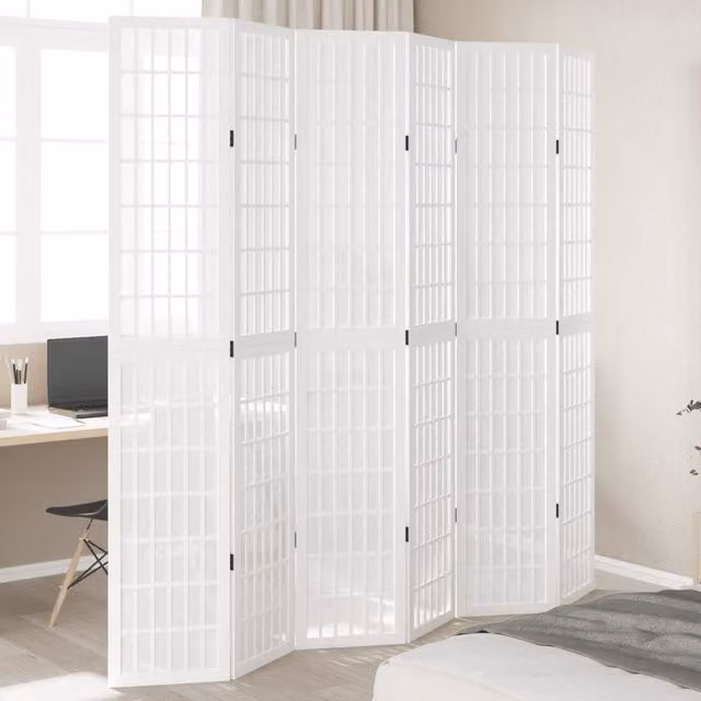Berkfield Home 6-Panel White Solid Wood Paulownia Room Divider