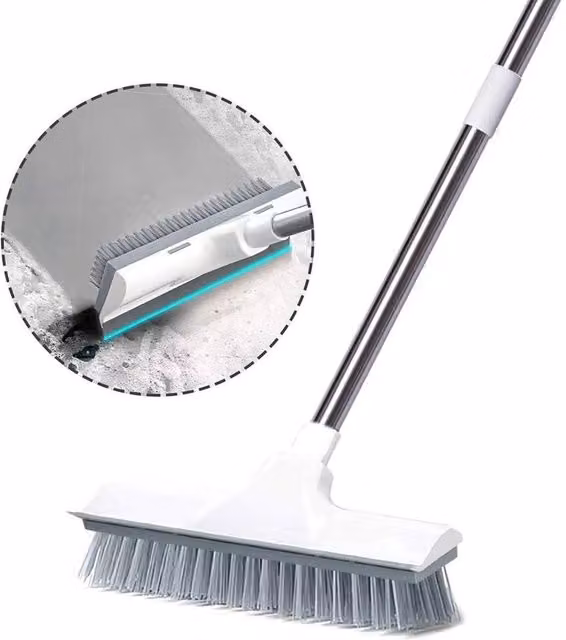 NESTLUNE 2 in 1 Long Handle Floor Scrub Brush in Grey and White, W: 15 cm, H: 100 cm – 1
