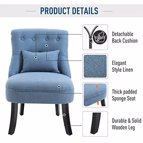 HOMCOM Set of 2 Blue Fabric Upholstered Tub Chairs with Armrests and Metal Frame – 6