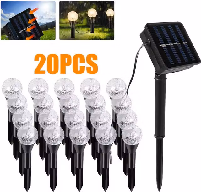 Unbrand Solar LED Outdoor Waterproof Path Lamp in Black with Warm White Light