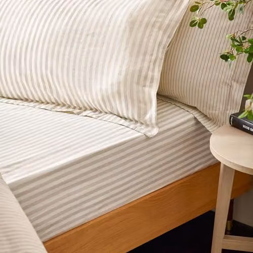 Yard Hebden Striped 100% Cotton Fitted Sheet in Beige, W/D/H: 140 x 200 cm