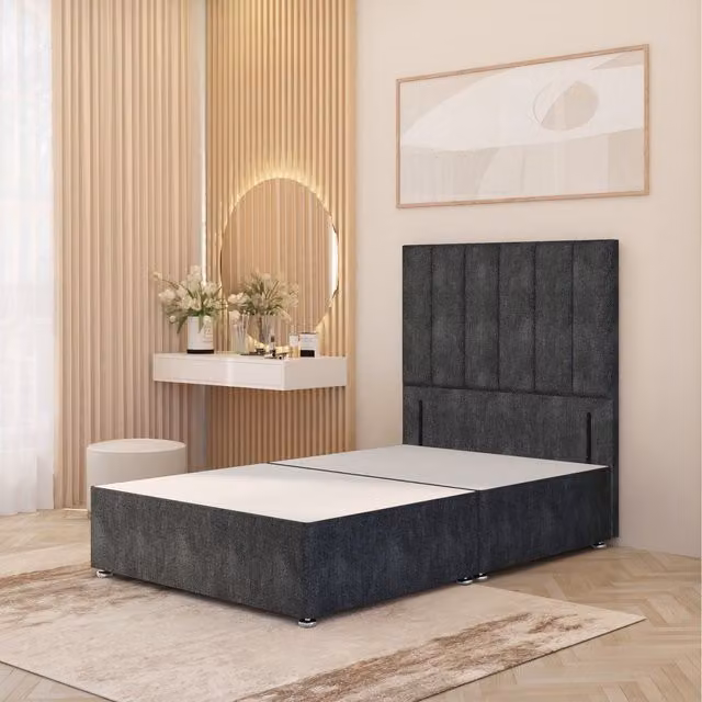 Somnior Beds Ltd Austin Upholstered Fabric Bed Frame with Headboard in Anthracite Grey, W/D/H: 180 x 200 cm