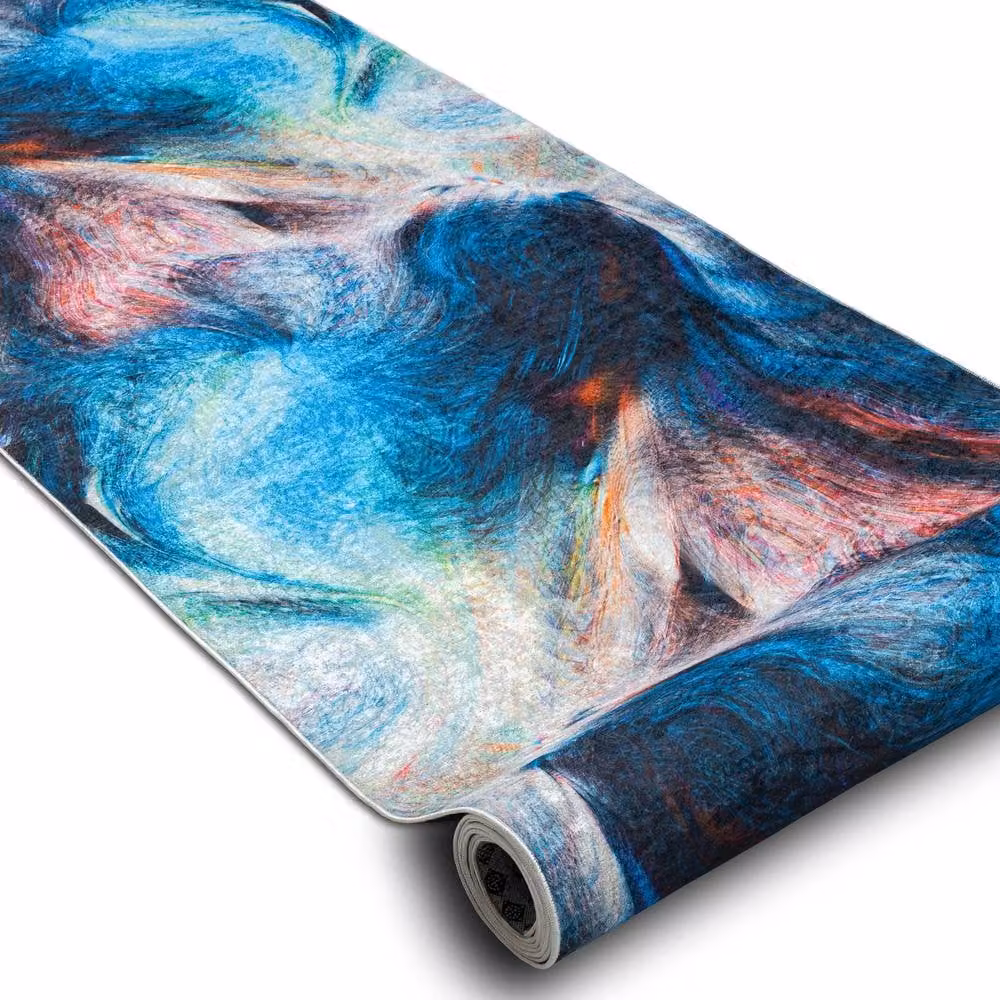 RugsX Lotus Anti-Slip Abstract Runner in Blue and Multicolour, W: 80 cm, L: 290 cm – 2