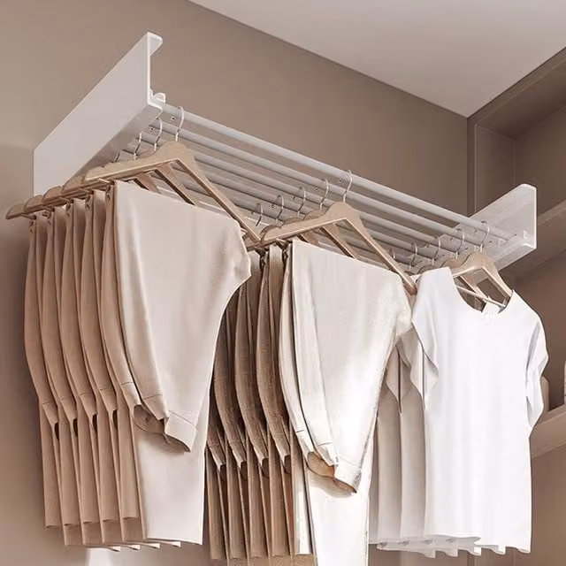 Livingandhome Foldable Wall-Mounted Aluminium Towel Rack, White