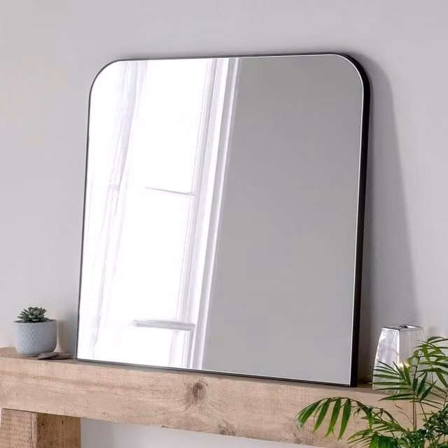 Yearn Mirrors Minimalist Large Black Square Mantle Mirror W: 100 cm, H: 100 cm