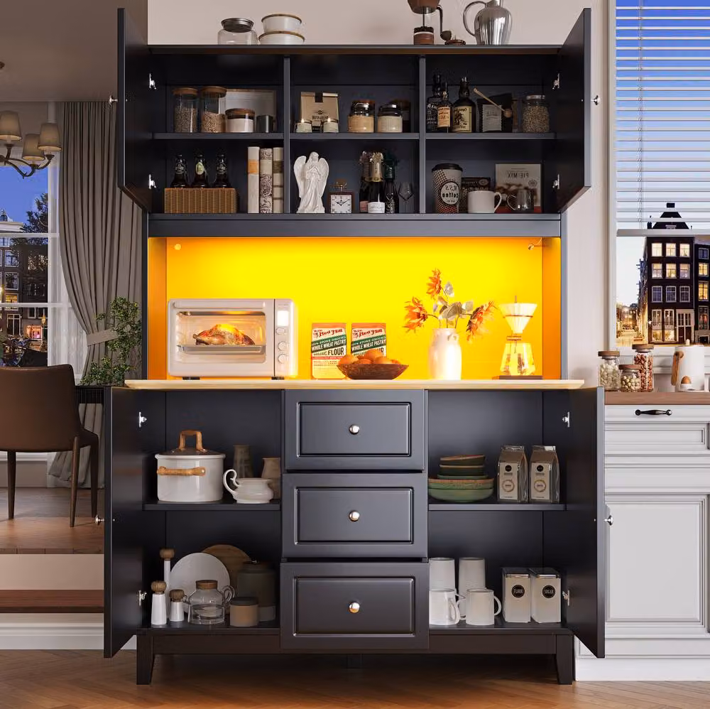 STILVORA Black Matt Kitchen Tall Cabinet with Integrated LED Lighting, W/D/H: 40 x 40 x 179 cm – 2