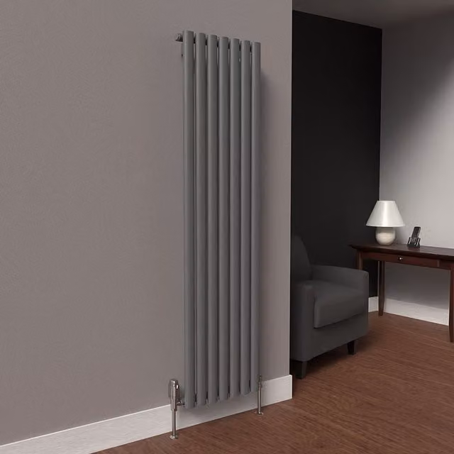 Lux Heat Anthracite Grey Oval Vertical Wall Mounted Radiator, H: 160 cm, W: 42 cm, D: 6.96 cm
