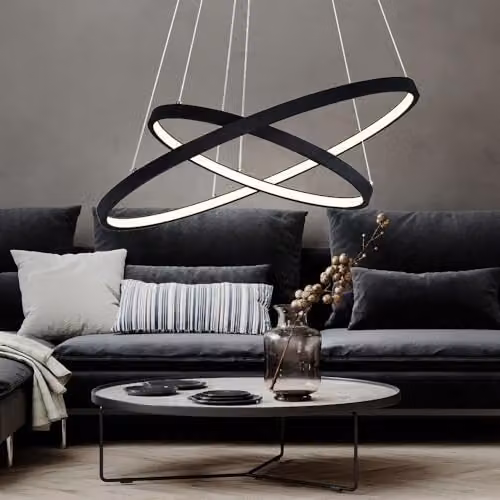 Globo Lighting Modern Black Ring LED Suspended Pendant Light with Dimmable Warm White Illumination – 5