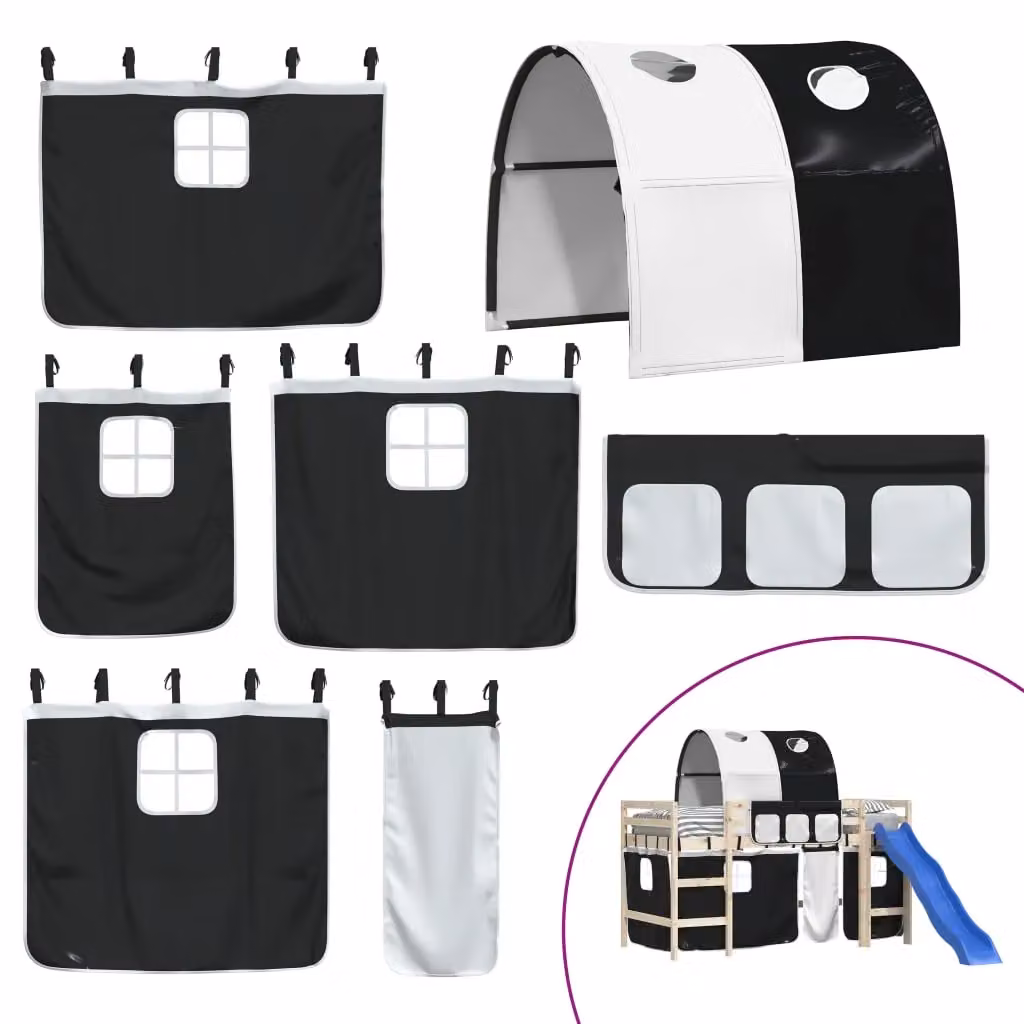 Berkfield Home Opaque Polyester Loft Bed Curtains with Tunnel in White and Black – 2
